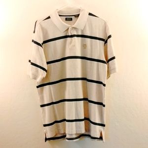 IZOD Men's Polo shirt LARGE Gray w/blue stripes
